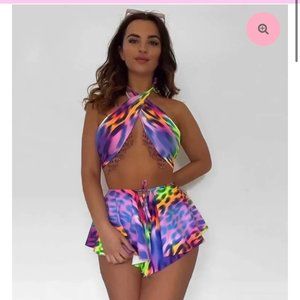 McEwan Studios Blurry (neon leopard) Rave Festival Skirt Co-ord Outfit - Small